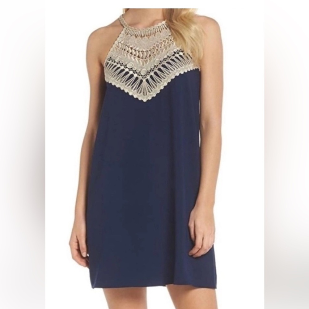 Lilly Pulitzer Navy and Gold Shift Dress